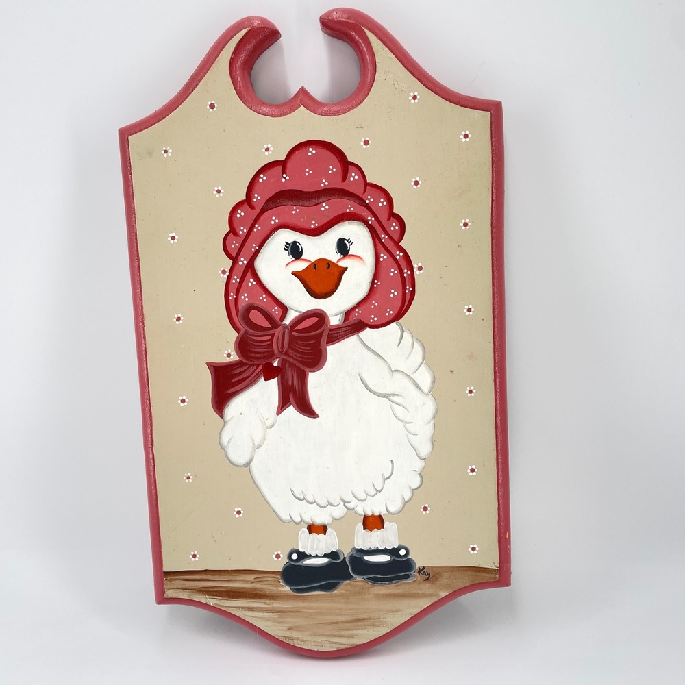 Vintage Hand Painted Wooden Goose Wall Plaque Kay Kline Country Grannycore 90s